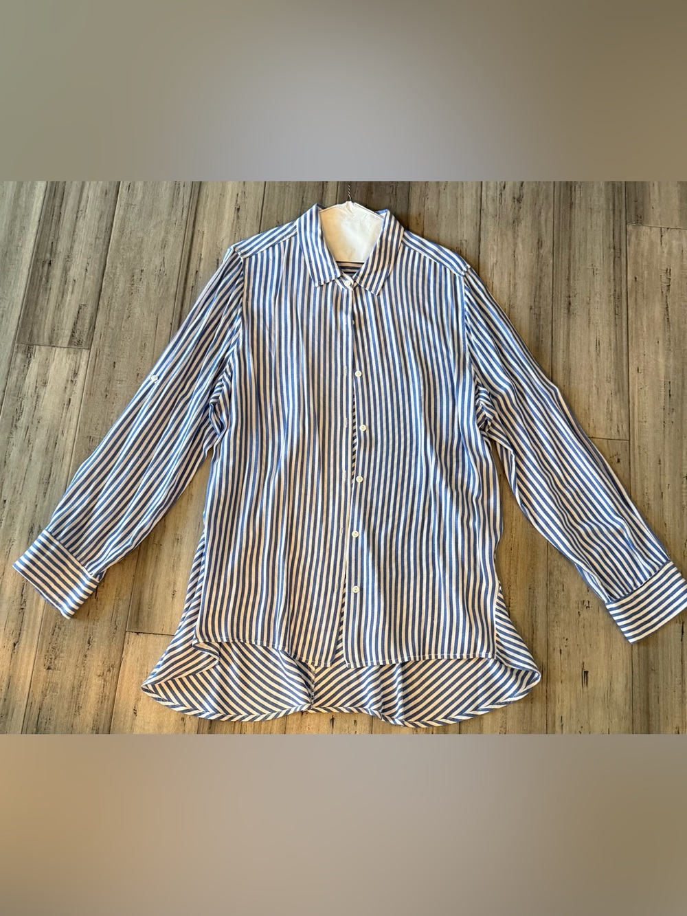 Classic Blue and White Stripe Button-Up Shirt/Tunic